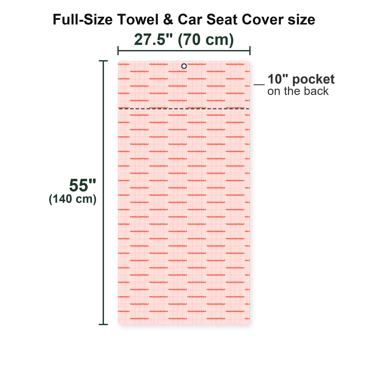 You Suck At Golf Full-Size Towel & Car Seat Cover - Size Chart