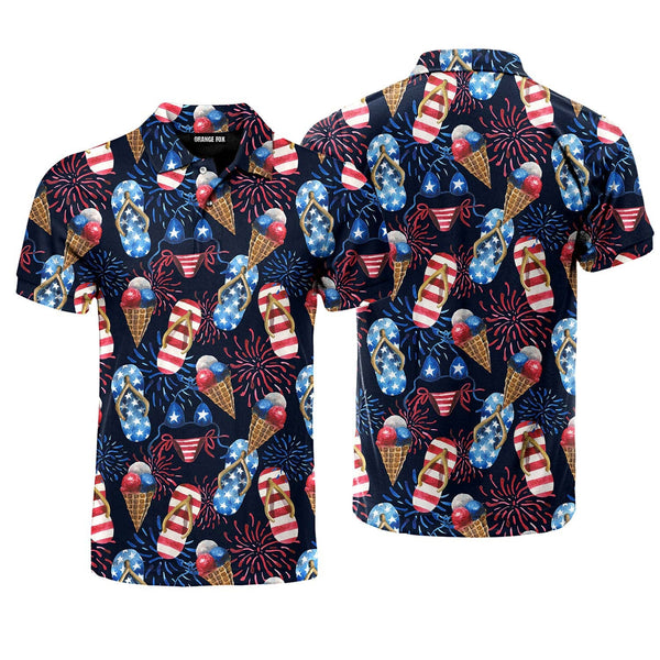 4th Of Day Beach Slippers Fireworks Polo Shirt For Men
