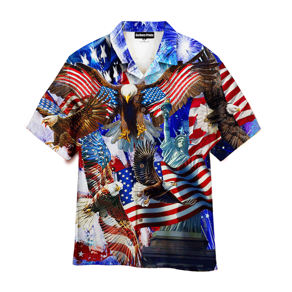 4th Of July Outfit Eagle Liberty American Flag Happy Independence Day Patriotic Aloha Hawaiian Shirts For Men And For Women HW-FA0784