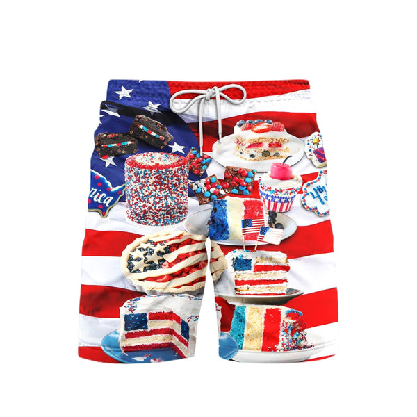 4th of July Patriotic Cake Beach Shorts For Men