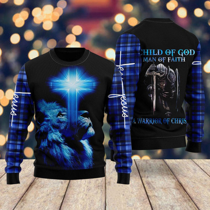 A Child Of God A Man Of Faith Ugly Christmas Sweater | For Men & Women | UH2050-Gerbera Prints.