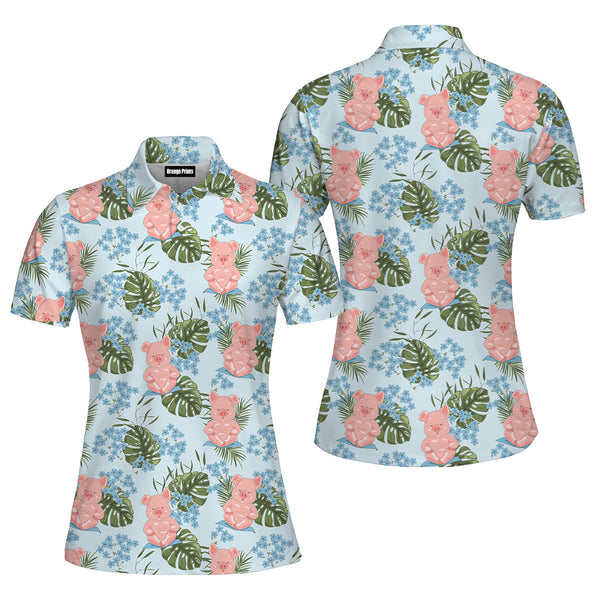 Aesthetic Tropical Pig Polo Shirt For Women