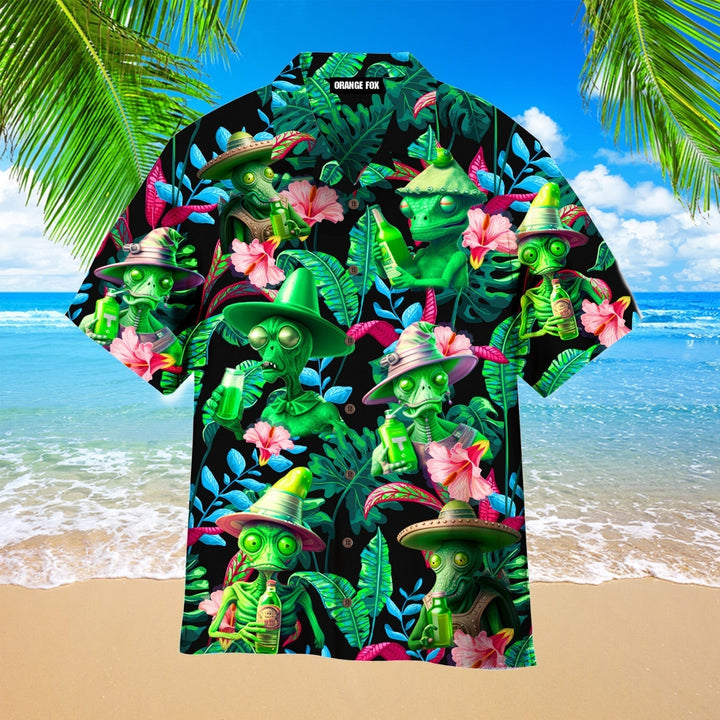 Alien Drinking Wine Hawaiian Shirt For Men & Women