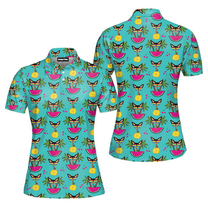 Aloha Chihuahua On Tropical Island Polo Shirt For Women