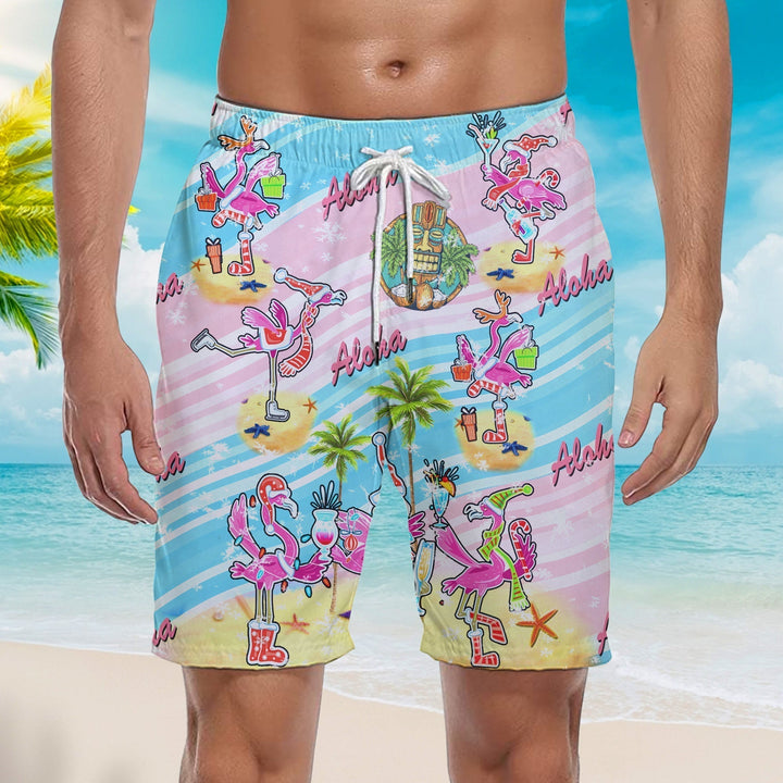 Aloha Flamingo Tiki Summer Beach Shorts For Men