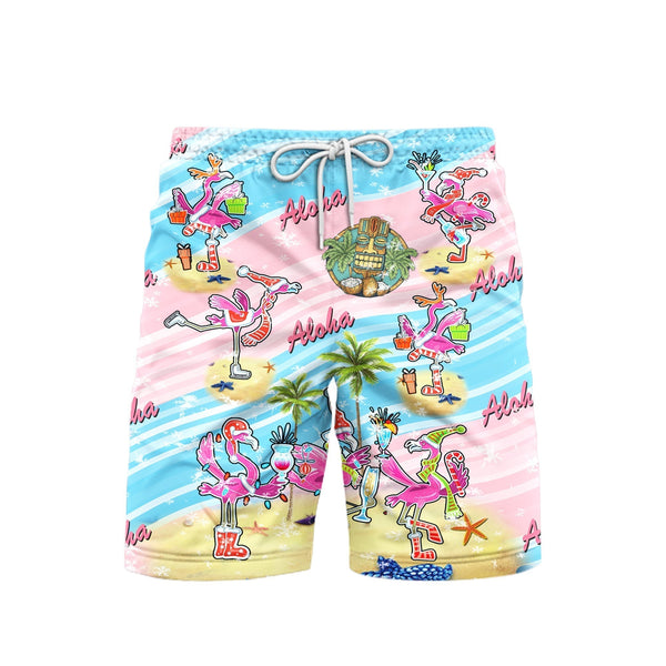 Aloha Flamingo Tiki Summer Beach Shorts For Men