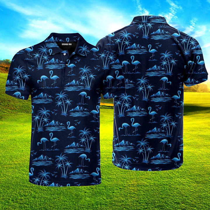 Amazing Neon Blue Tropical Island Polo Shirt For Men