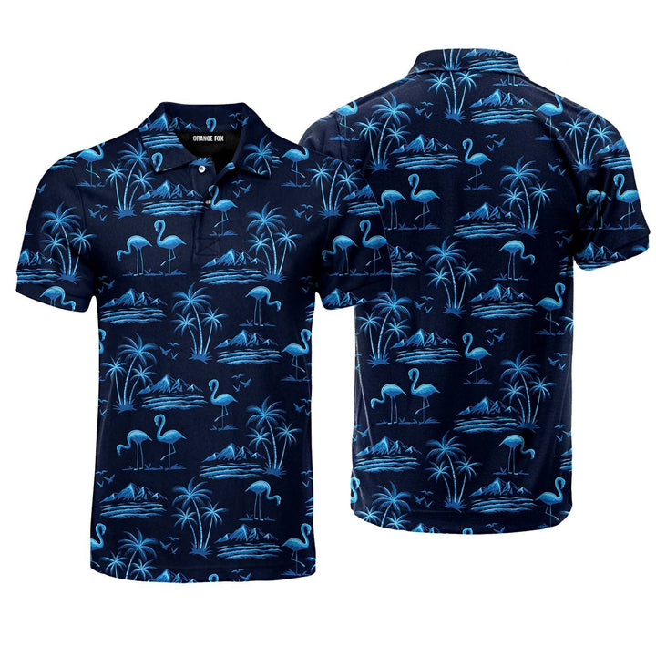 Amazing Neon Blue Tropical Island Polo Shirt For Men