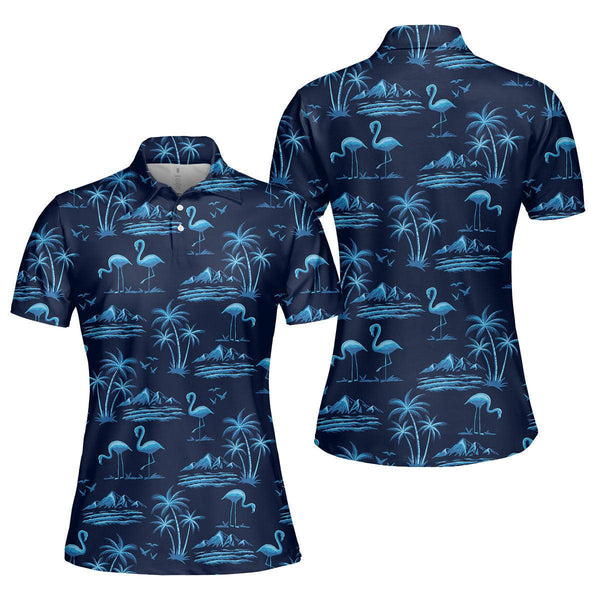 Amazing Neon Blue Tropical Island Polo Shirt For Women