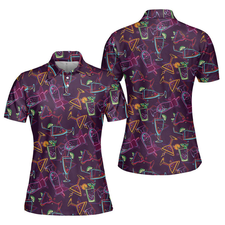 Amazing Night Happy Cocktails Flowers Polo Shirt For Women