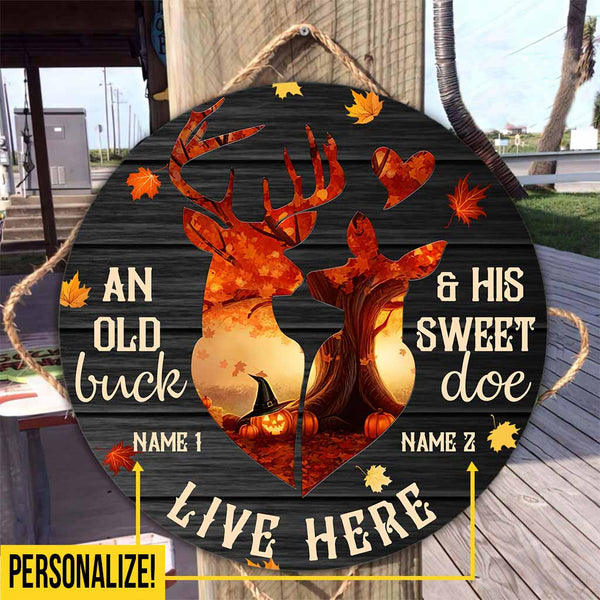 An Old Buck Hunting Custom Round Wood Sign | Home Decoration | Waterproof | WN1157-Colorful-Gerbera Prints.