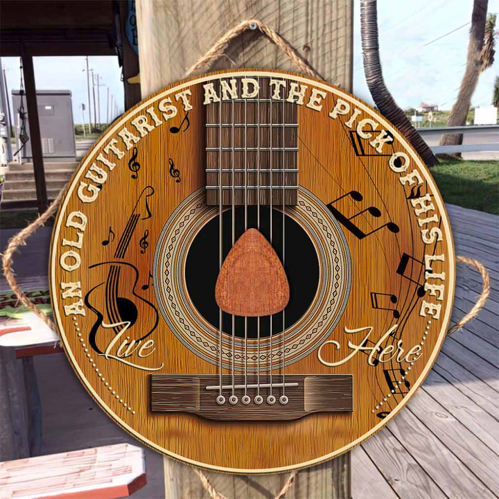 An Old Guitarist And The Pick Of His Life Custom Round Wood Sign | Home Decoration | Waterproof | WN1616-Colorful-Gerbera Prints.