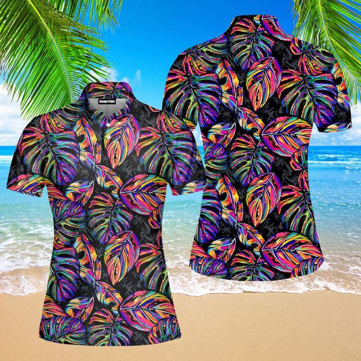 Awesome Multicolor Tropical Seamless Polo Shirt For Women