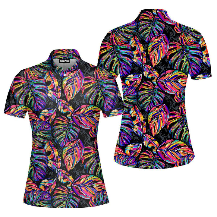 Awesome Multicolor Tropical Seamless Polo Shirt For Women