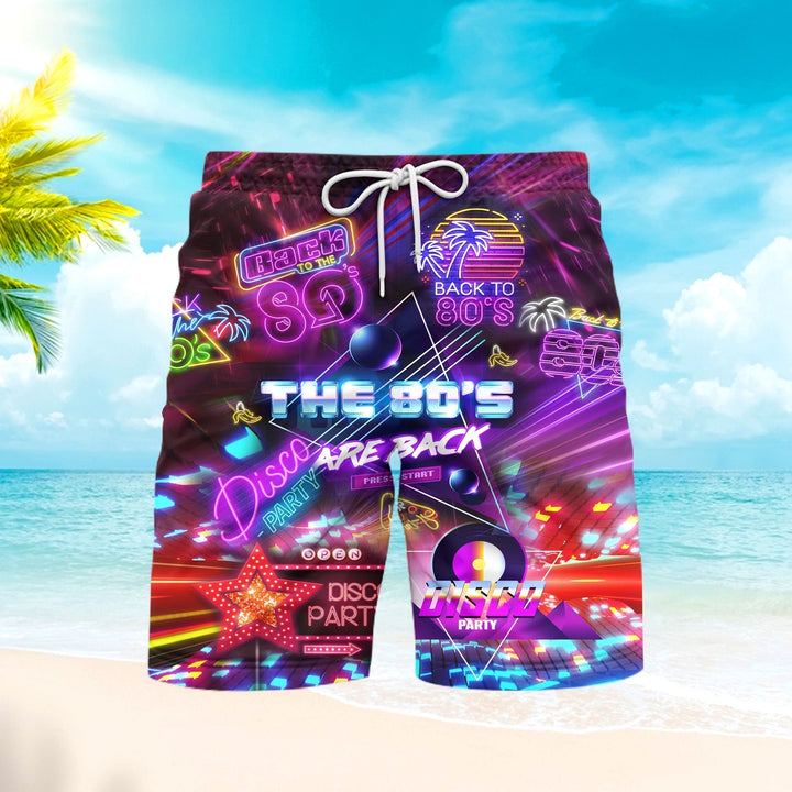 Back To The 80s Disco Party Neon Color Lights Beach Shorts For Men