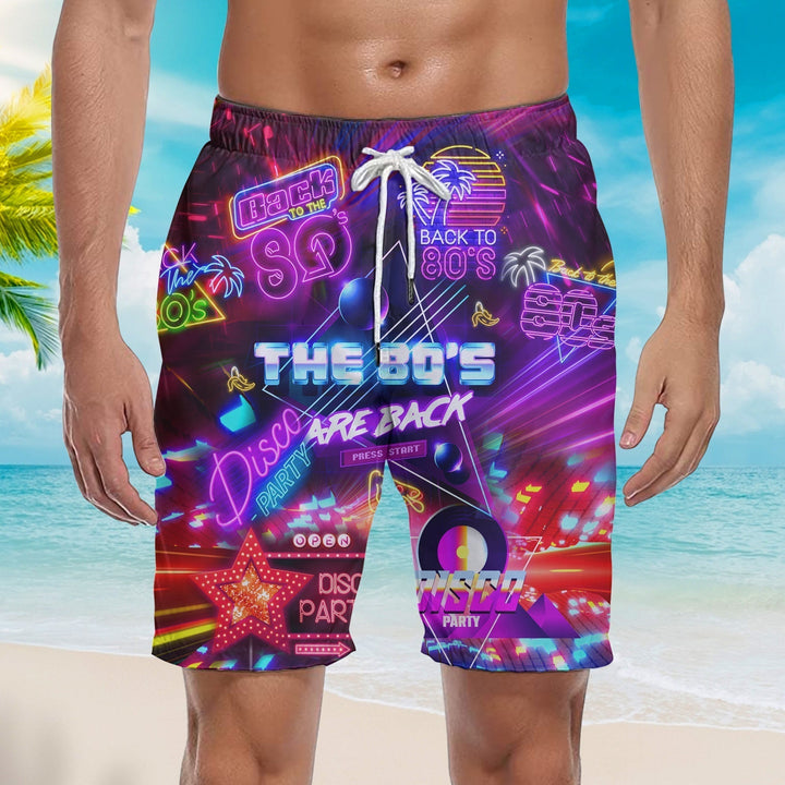 Back To The 80s Disco Party Neon Color Lights Beach Shorts For Men