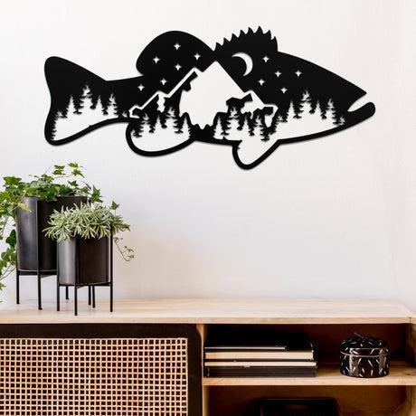 Bass Fish Design Cut Metal Sign | MS1190-Black-Gerbera Prints.
