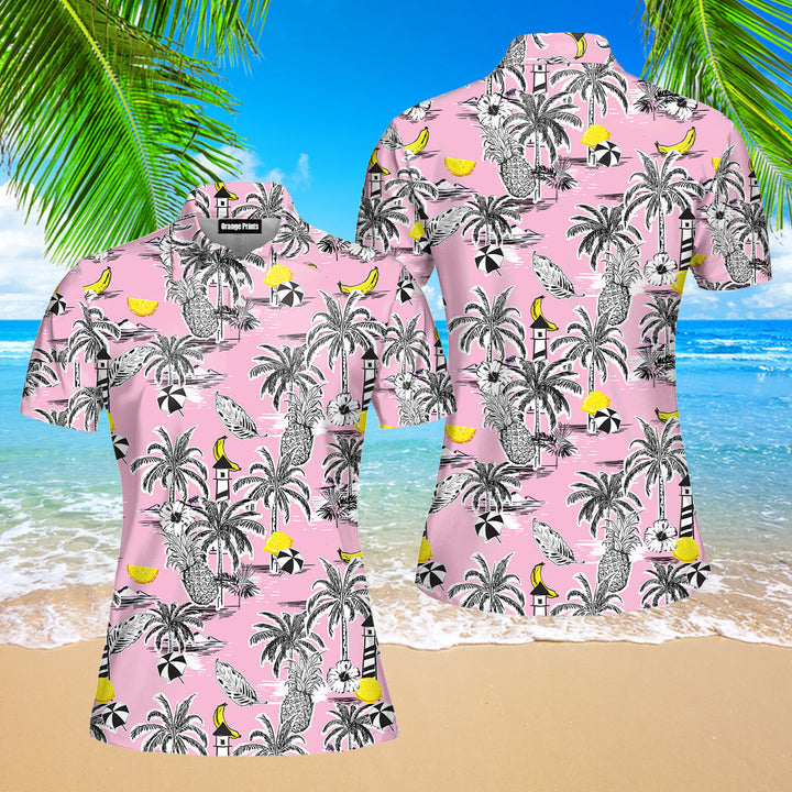 Beautiful Island With Palm Trees Polo Shirt For Women