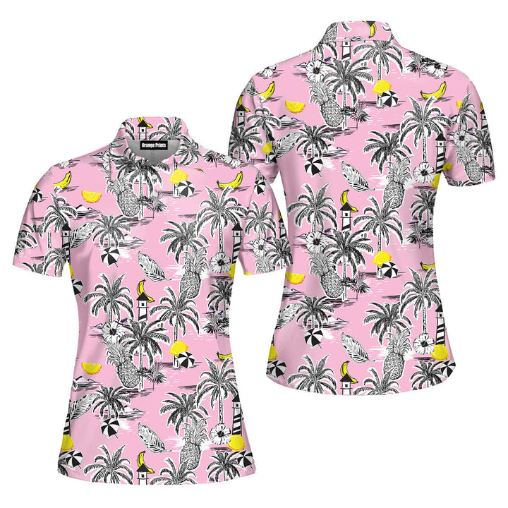 Beautiful Island With Palm Trees Polo Shirt For Women