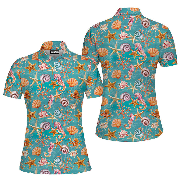 Beautiful Seashells Corals Polo Shirt For Women