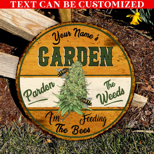 Pardon The Weeds I'm Feeding The Bees Custom Round Wood Sign | Home Decoration | Waterproof | WN1102-Colorful-Gerbera Prints.
