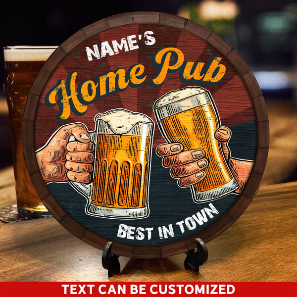Best In Town Home Pub Custom Round Wood Sign | Home Decoration | Waterproof | WN1241-Colorful-Gerbera Prints.