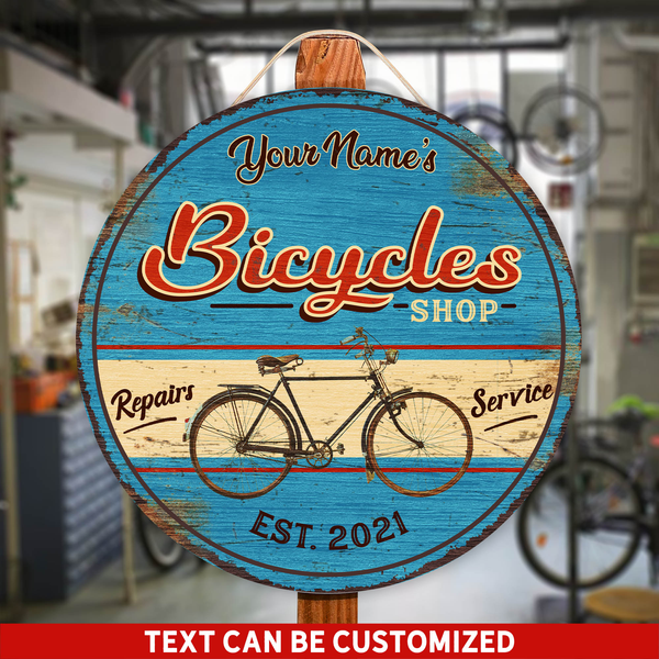 Repair Service Open Daily Bicycles Shop Custom Round Wood Sign | Home Decoration | Waterproof | WN1098-Colorful-Gerbera Prints.