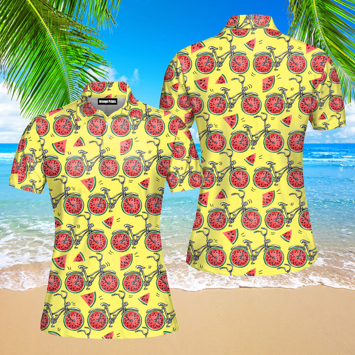 Bicycles With Watermelon Wheels Colorful Summer Polo Shirt For Women