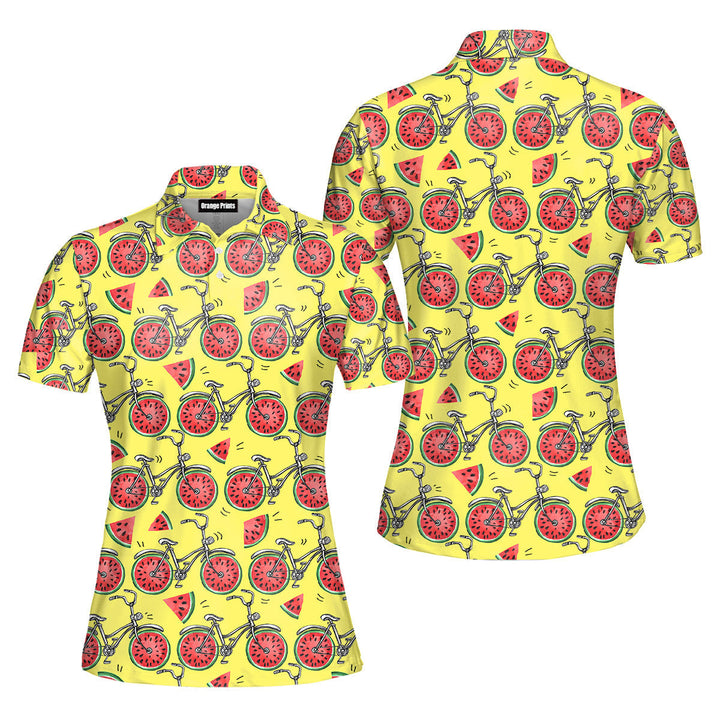 Bicycles With Watermelon Wheels Colorful Summer Polo Shirt For Women