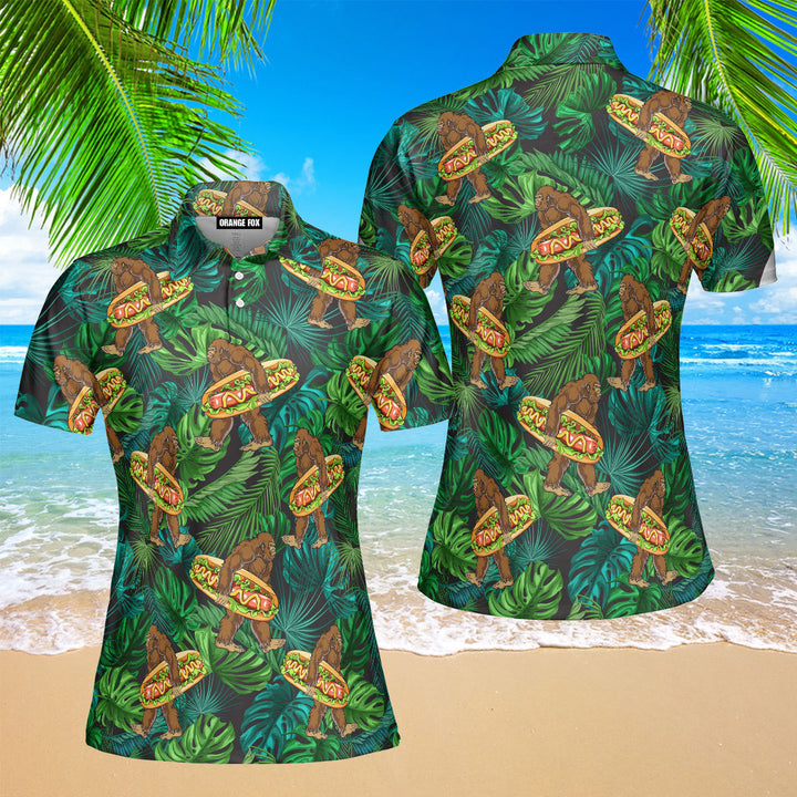 Bigfoot Hot Dog - Gift for Women, Bigfoot Lovers, Hot Dog Lovers - Green Tropical Polo Shirt