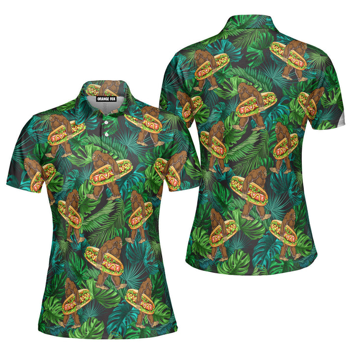 Bigfoot Hot Dog - Gift for Women, Bigfoot Lovers, Hot Dog Lovers - Green Tropical Polo Shirt