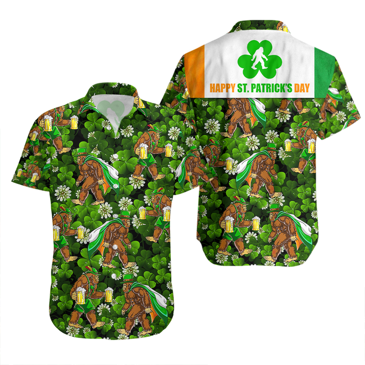 Bigfoot Irish St Patricks Day Aloha Hawaiian Shirts For Men and Women | WT1622-Colorful-Gerbera Prints.