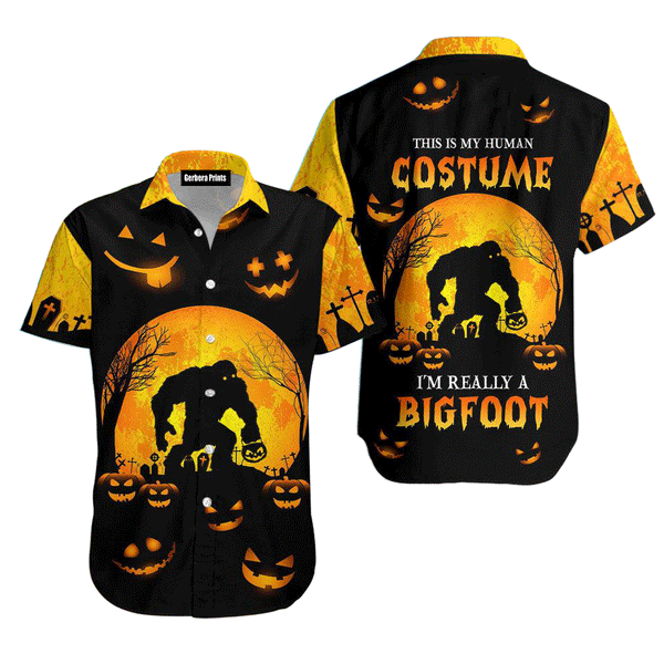 Bigfoot I’ve Been Ready For Halloween Black And Orange Hawaiian Shirt