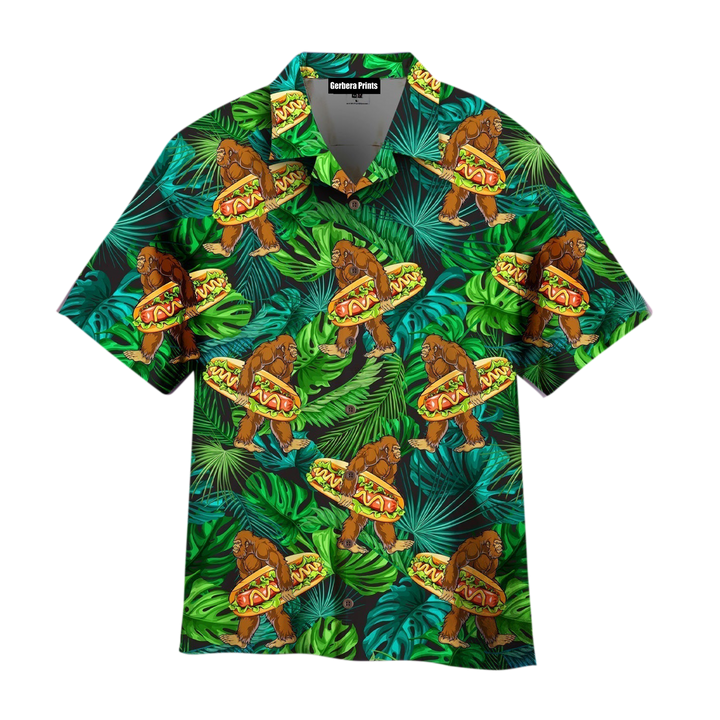 Bigfoot Love Eating Hot Dog Aloha Hawaiian Shirts For Men & For Women WT1560-Colorful-Gerbera Prints.