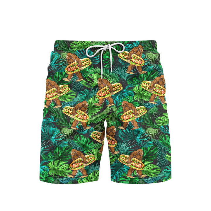 Bigfoot Love Eating Hot Dog Beach Shorts For Men