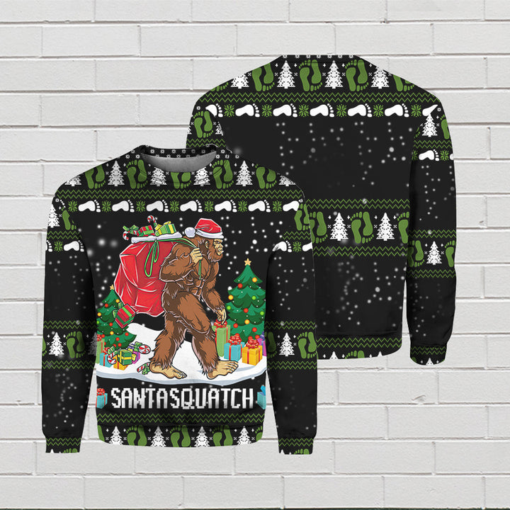 Bigfoot Santasquatch 3D All Over Print | Unisex | Adult | HP1842-Crewneck Sweatshirt-Gerbera Prints.