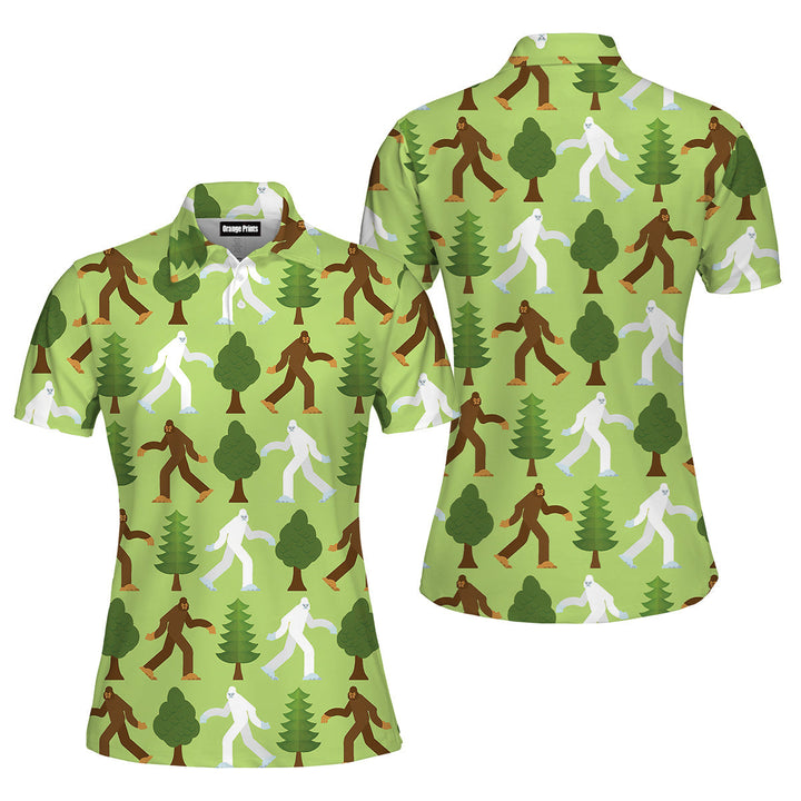 Bigfoot Sasquatch Green Forest Polo Shirt For Women