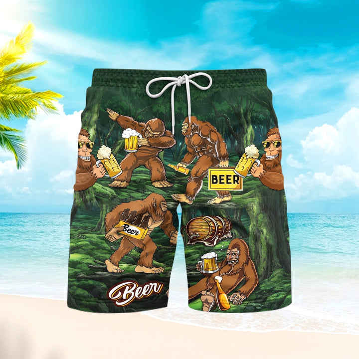 Bigfoots Love Beer In The Forest Beach Shorts For Men