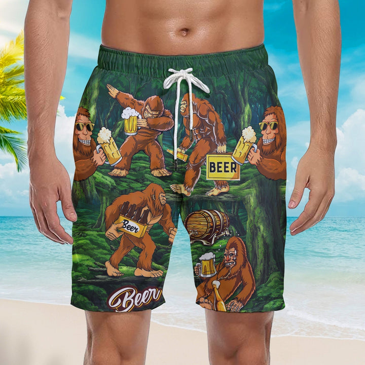 Bigfoots Love Beer In The Forest Beach Shorts For Men