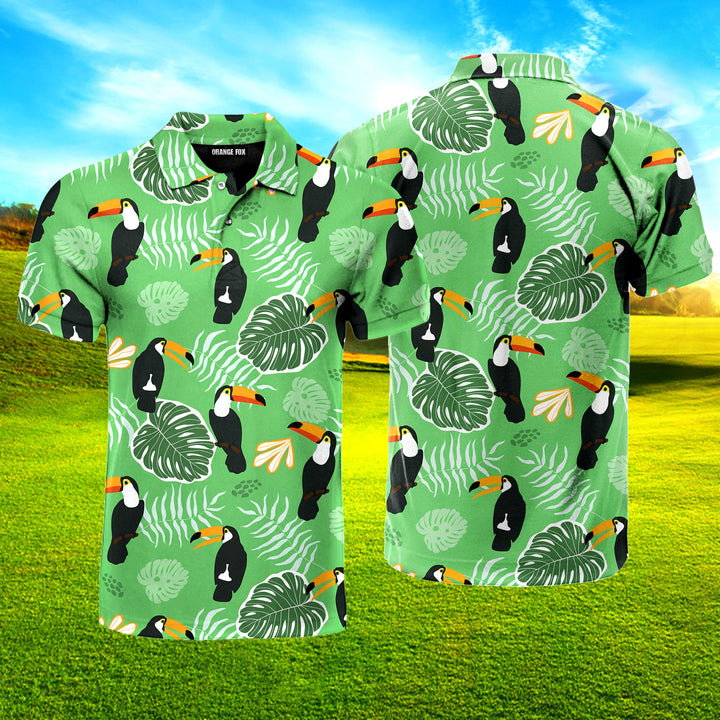 Birds Tropical Exotic With Palm Leaves Pattern Polo Shirt For Men