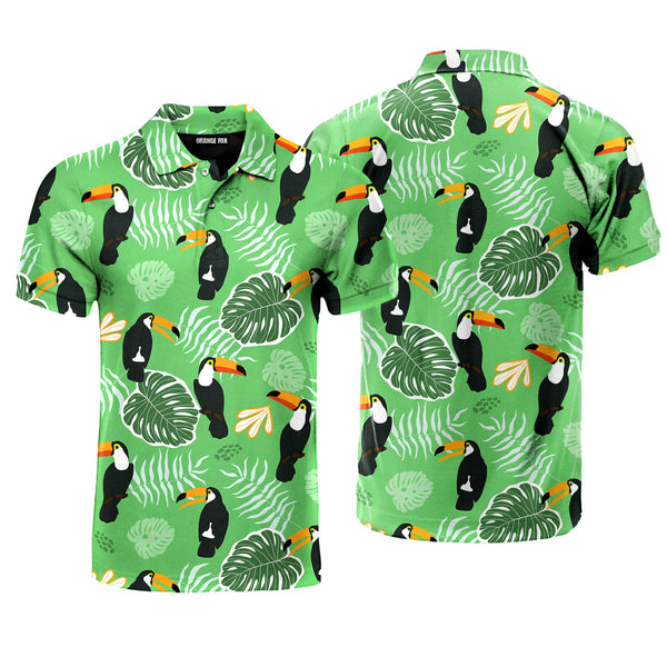 Birds Tropical Exotic With Palm Leaves Pattern Polo Shirt For Men