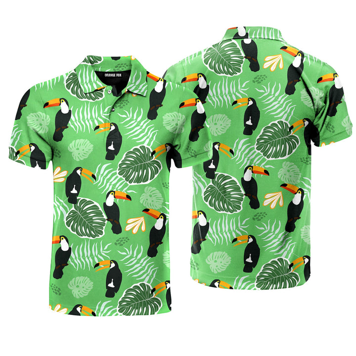 Birds Tropical Exotic With Palm Leaves Pattern Polo Shirt For Men