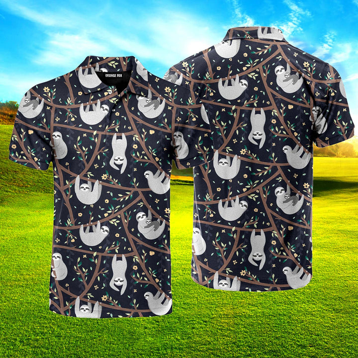 Black Lazy Sloth Polo Shirt For Men