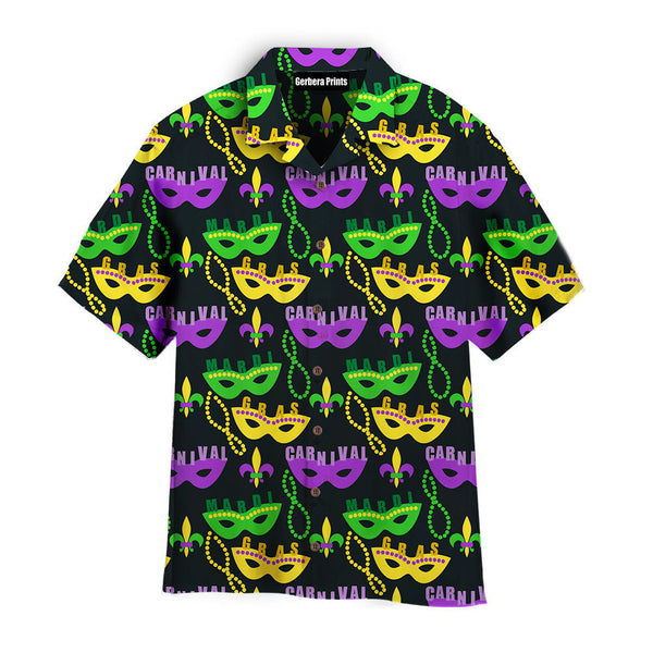 Black Mardi Gras Green And Purple Masks Hawaiian Shirt For Men & Women