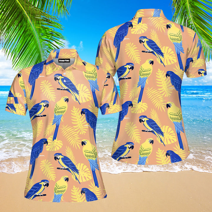 Blue And Gold Bird Tropical Polo Shirt For Women