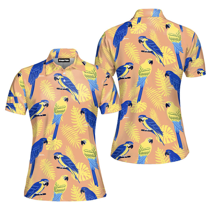 Blue And Gold Bird Tropical Polo Shirt For Women