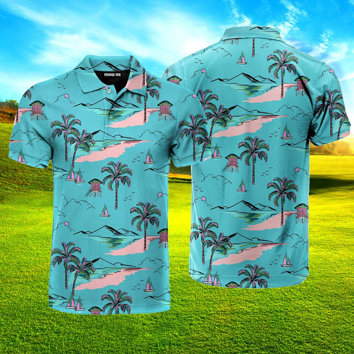 Blue Hawaii Island Polo Shirt For Men