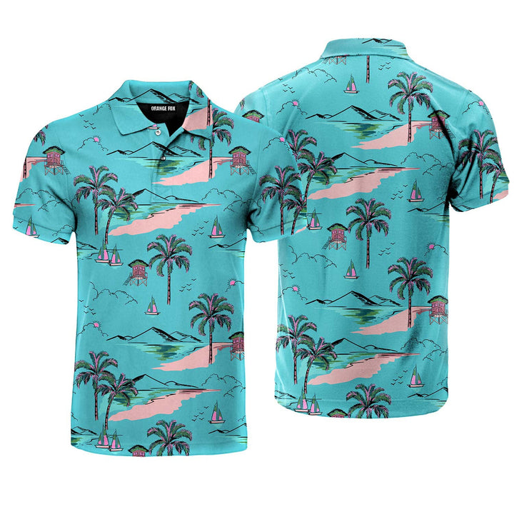 Blue Hawaii Island Polo Shirt For Men