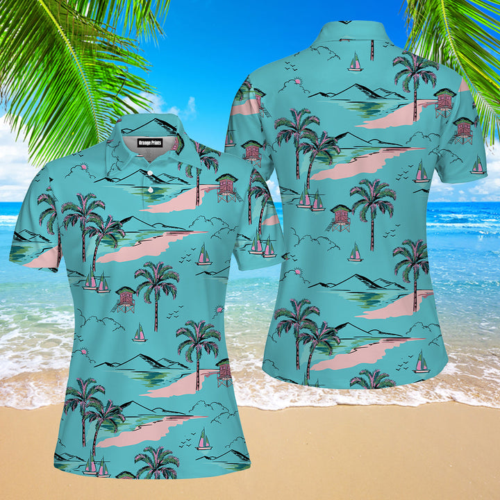 Blue Hawaii Island Polo Shirt For Women