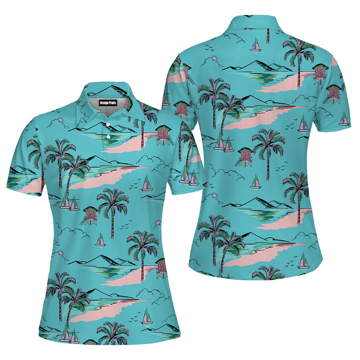 Blue Hawaii Island Polo Shirt For Women